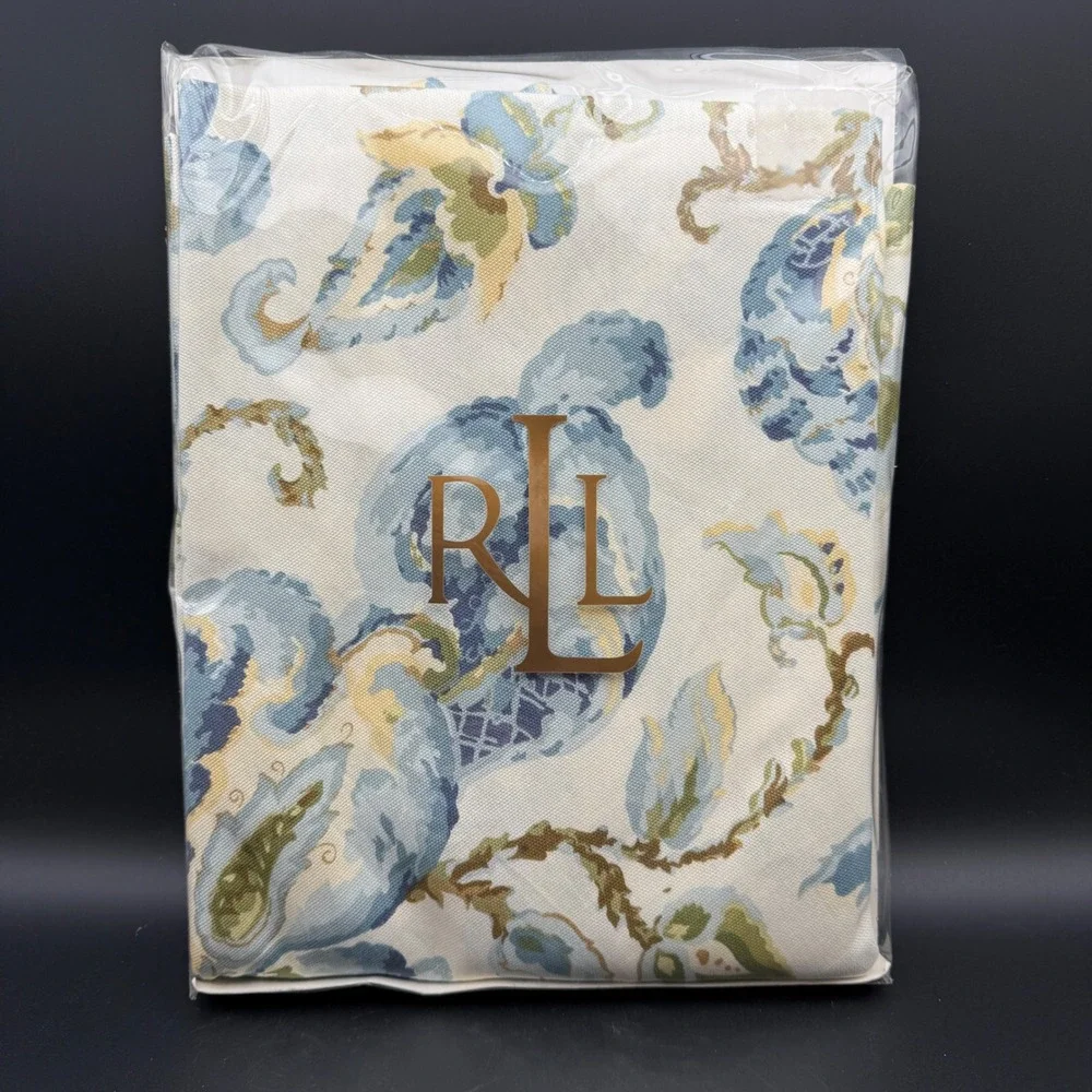 LRL Ralph Lauren Hadley Tablecloth Aqua Blue Paisley Floral Round 70 in NWT